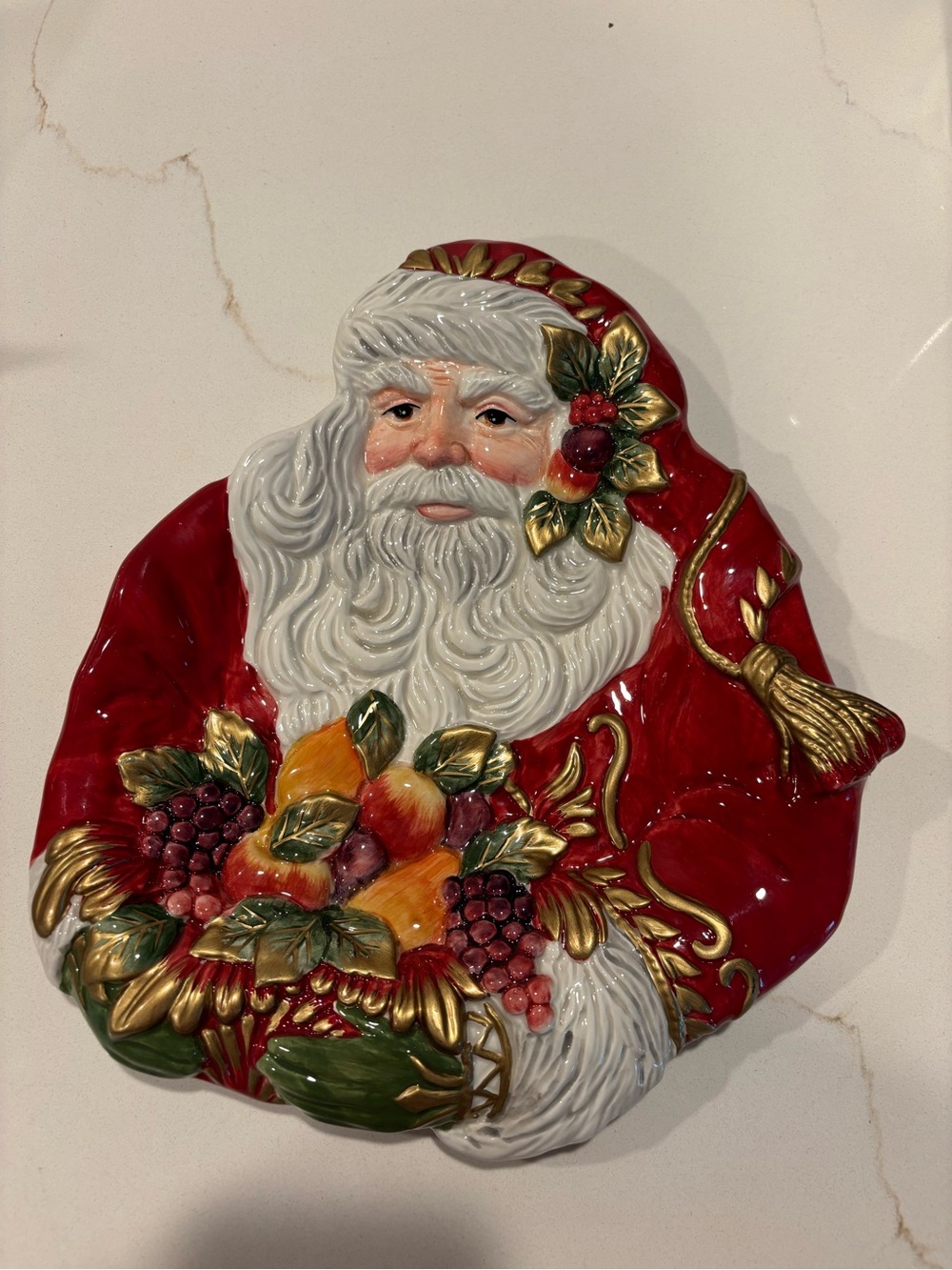 Fitz and Floyd Red and White Santa Plate with Gold Accents